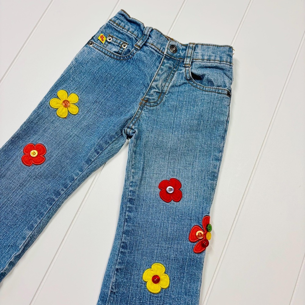 Vintage Y2K Zana Di Flower Power Boho Hippie Flare Jeans, Size 2T - Picture 3 of 14